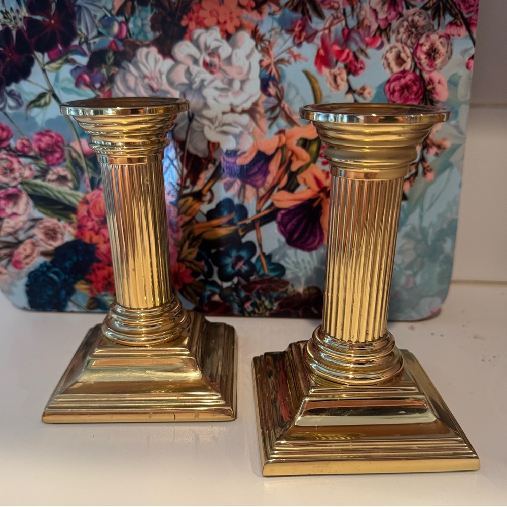 Baldwin Polished Gold Fluted Column Candle Holders - Pair from the Smithsonian